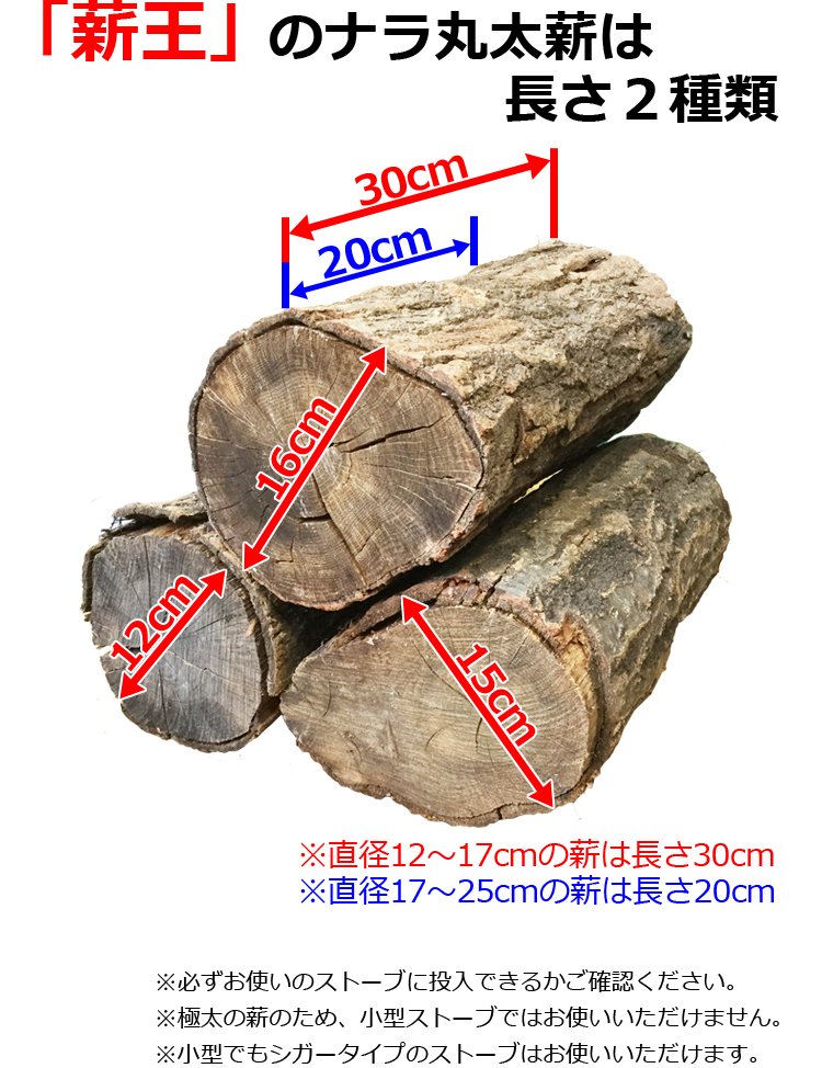 「薪王」のナラ丸太薪は長さ２種類